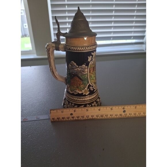 Vintage Heidelberg Germany Beer Stein Pewter Lid Hand Painted Music Box 9” - Picture 9 of 12